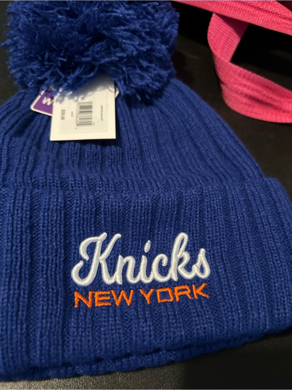 NBA Royal Blue Pom Beanie with Knicks New York Embroidery